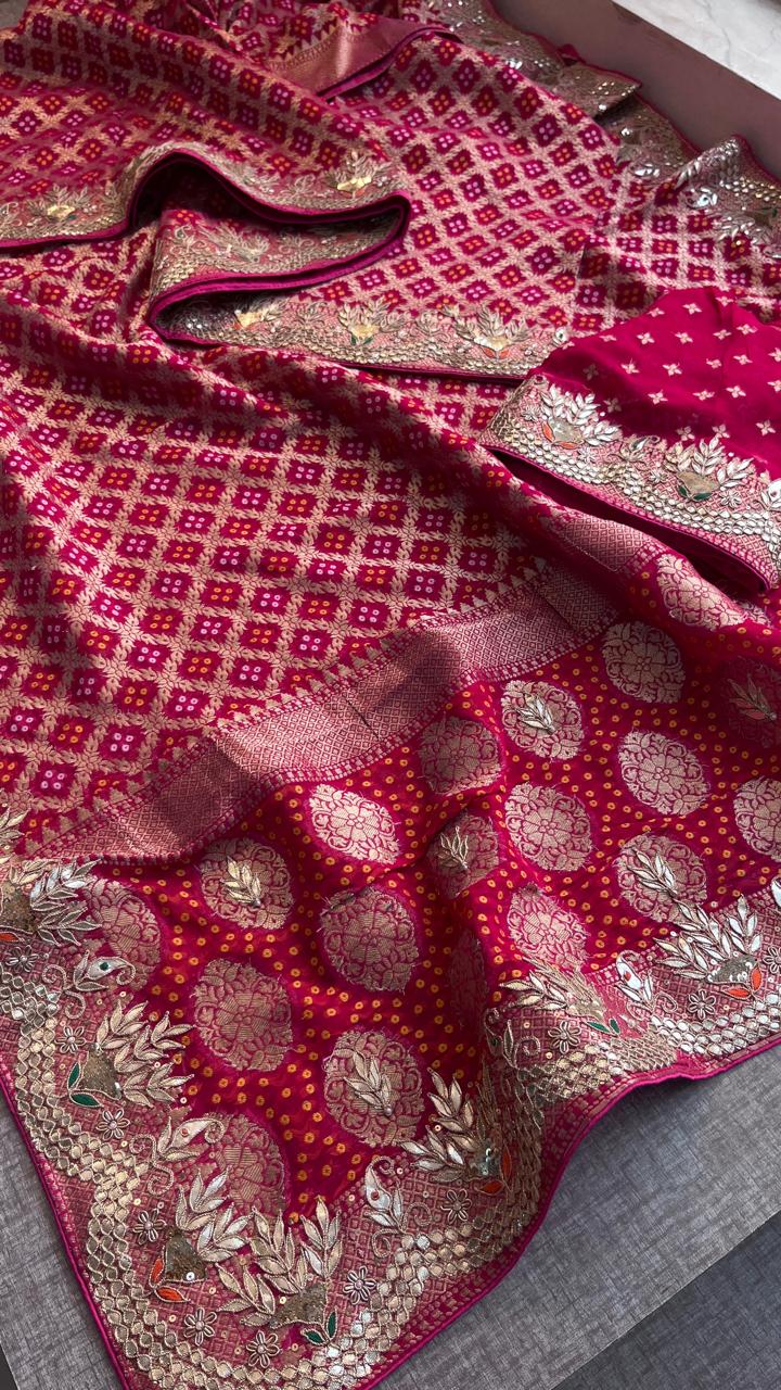 Pure Khaddi Georgette Saree with Gotapatti, Zardozi, Sequins & Pearl Work