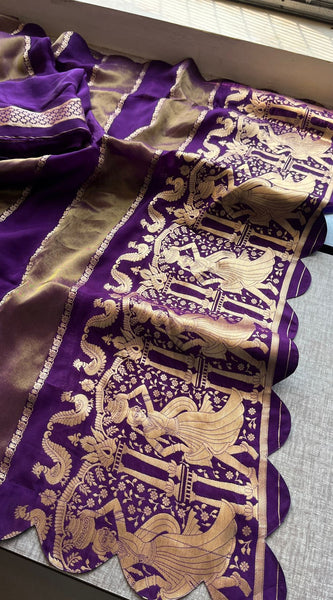 Pure Crepe Silk Saree with Zari Banarasi Weaving