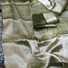 Pure Khaddi Georgette Saree with Banarasi Weaving