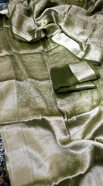 Pure Khaddi Georgette Saree with Banarasi Weaving