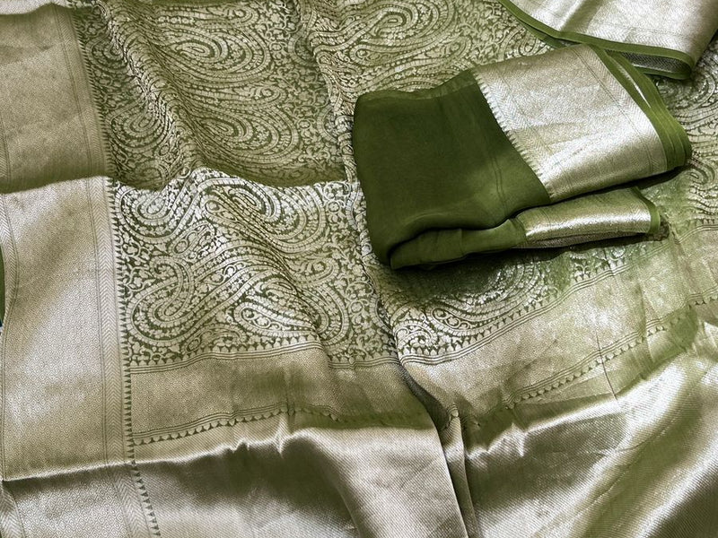 Pure Khaddi Georgette Saree with Banarasi Weaving