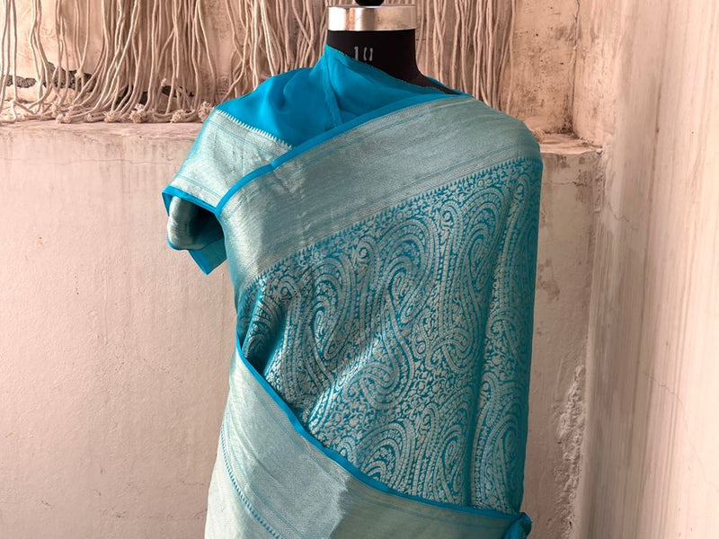 Pure Khaddi Georgette Saree with Banarasi Weaving