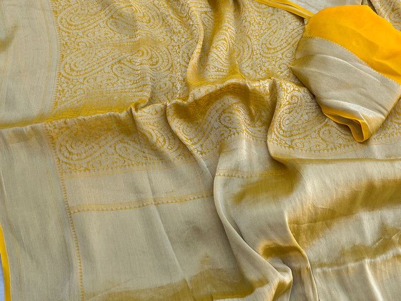 Pure Khaddi Georgette Saree with Banarasi Weaving