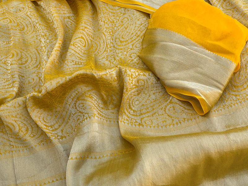 Pure Khaddi Georgette Saree with Banarasi Weaving