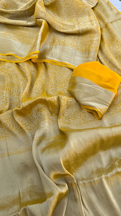 Pure Khaddi Georgette Saree with Banarasi Weaving