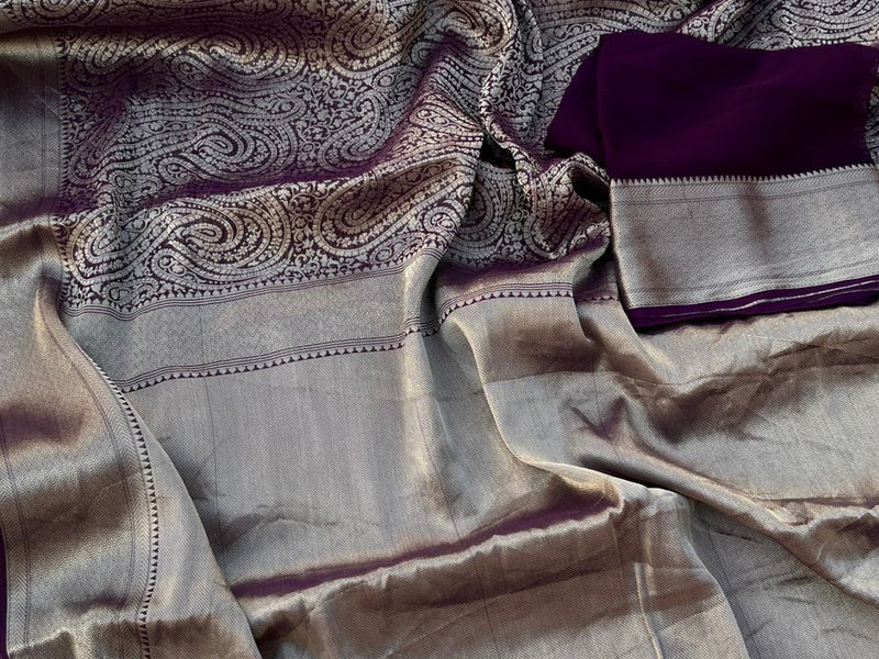 Pure Khaddi Georgette Saree with Banarasi Weaving