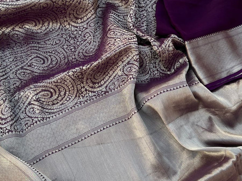 Pure Khaddi Georgette Saree with Banarasi Weaving