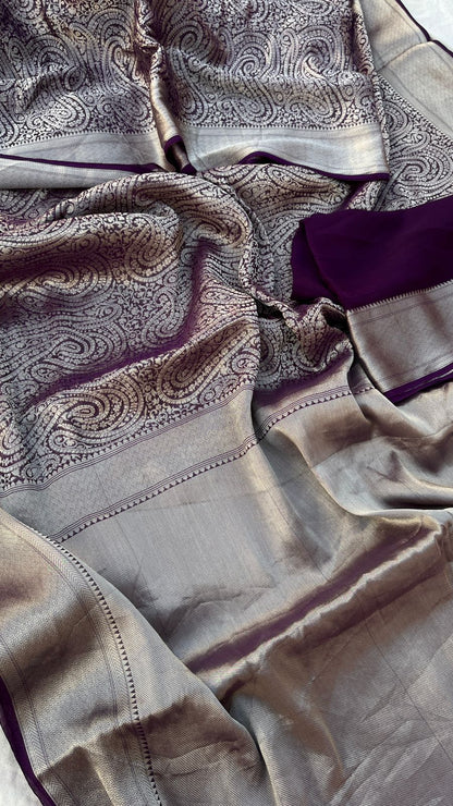Pure Khaddi Georgette Saree with Banarasi Weaving