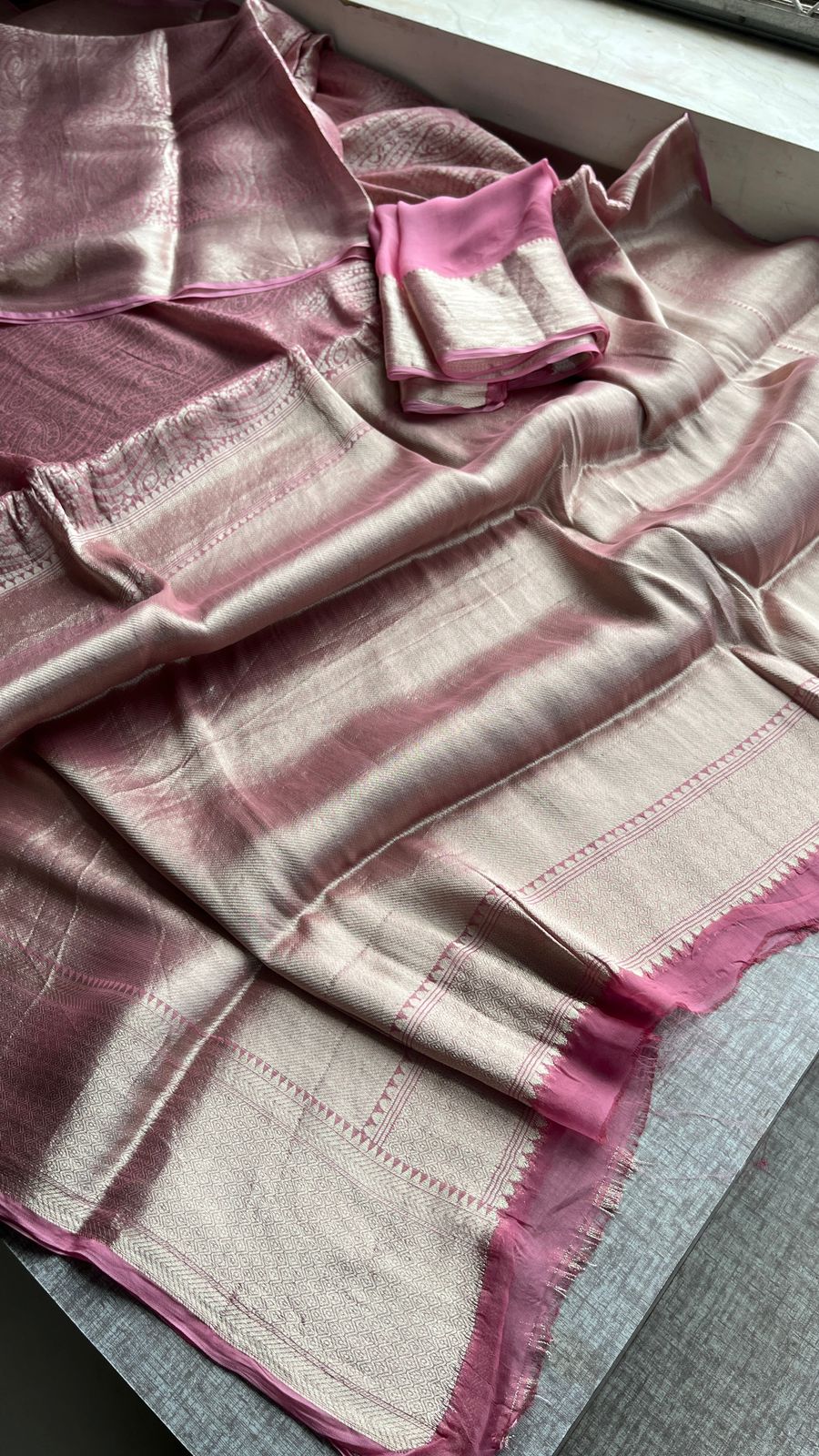 Pure Khaddi Georgette Saree with Banarasi Weaving