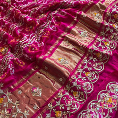 Pure Gajji Silk Handmade Bandhani Saree with Zardozi, Gotapatti & Pearl Detailing