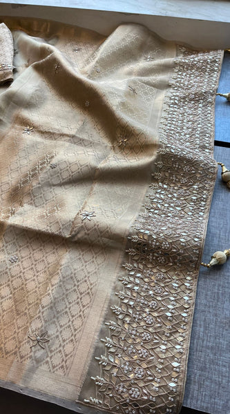 Pure Soft Tissue Handloom Banarasi Saree with Zardozi, Gotapatti & Pearl Work