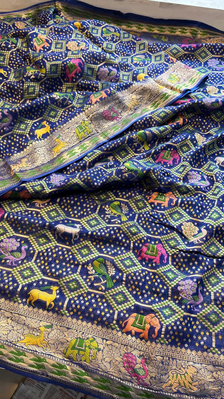Pure Heavy Khaddi Georgette Saree with Bandhani & Meena Banarasi Weaving