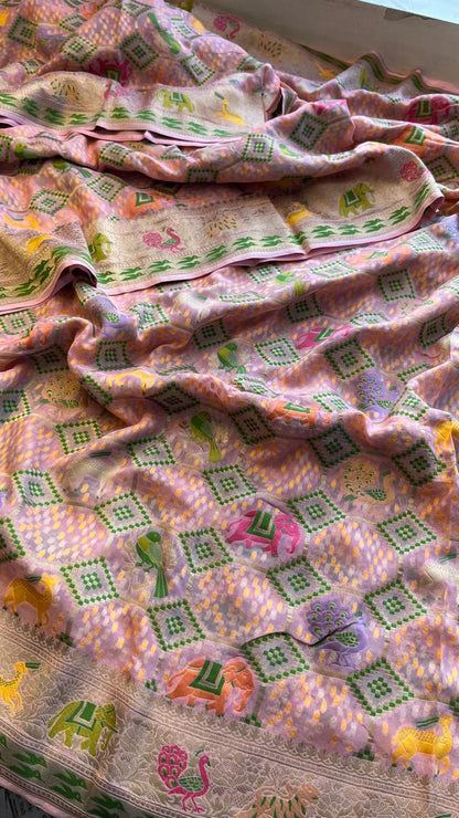 Pure Heavy Khaddi Georgette Saree with Bandhani & Meena Banarasi Weaving