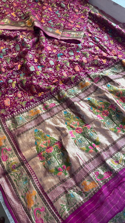 Pure Heavy Khaddi Georgette Banarasi Saree with Bandhani & Meena Weaving