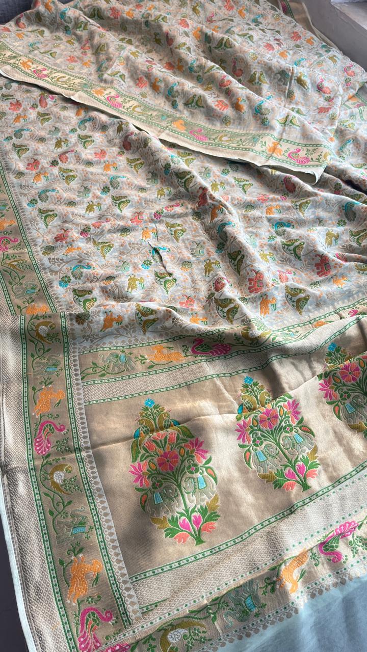 Pure Heavy Khaddi Georgette Banarasi Saree with Bandhani & Meena Weaving