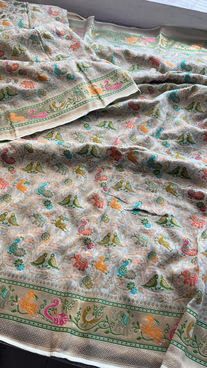 Pure Heavy Khaddi Georgette Banarasi Saree with Bandhani & Meena Weaving