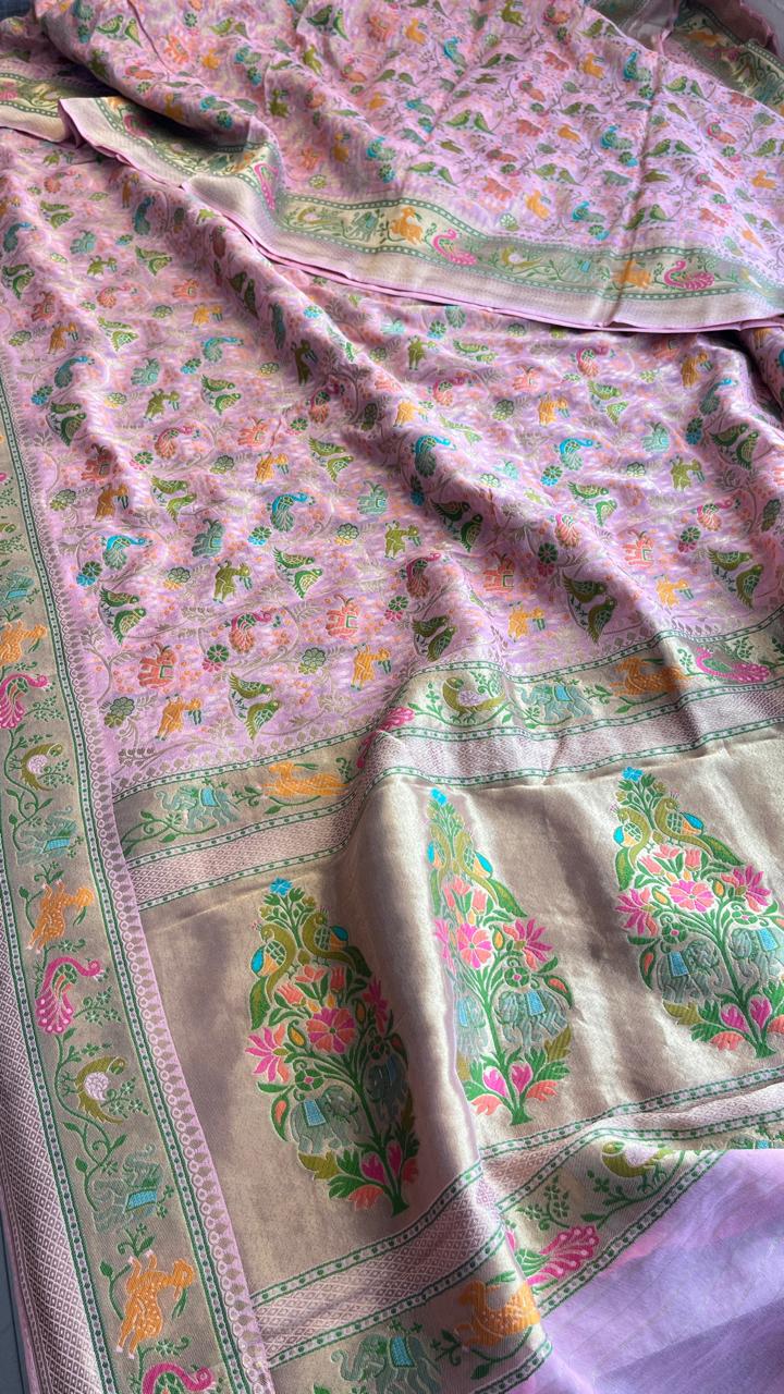 Pure Heavy Khaddi Georgette Banarasi Saree with Bandhani & Meena Weaving
