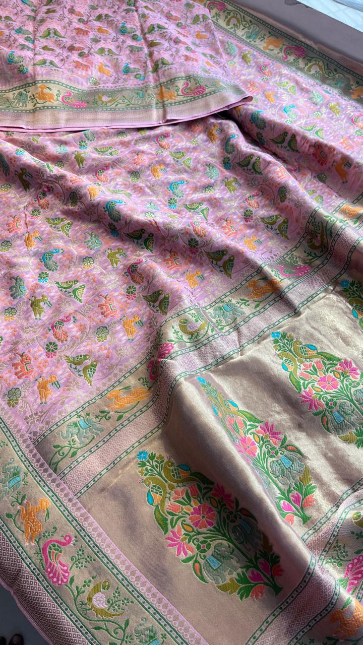 Pure Heavy Khaddi Georgette Banarasi Saree with Bandhani & Meena Weaving