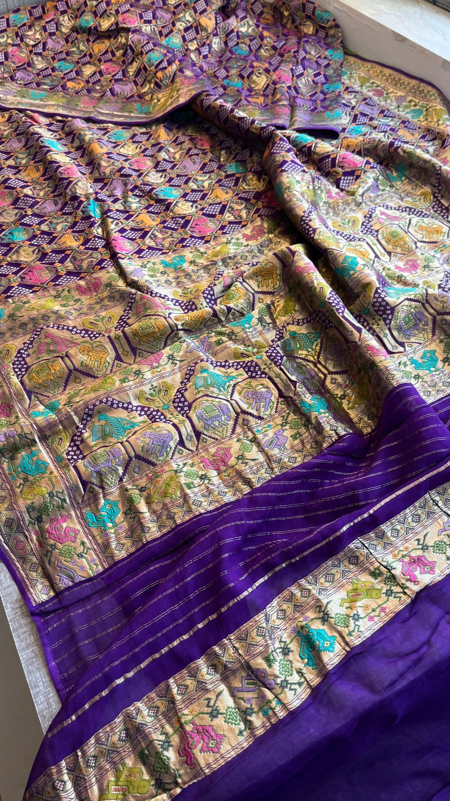 Pure Heavy Khaddi Georgette Banarasi Saree with Bandhani & Meena Weaving