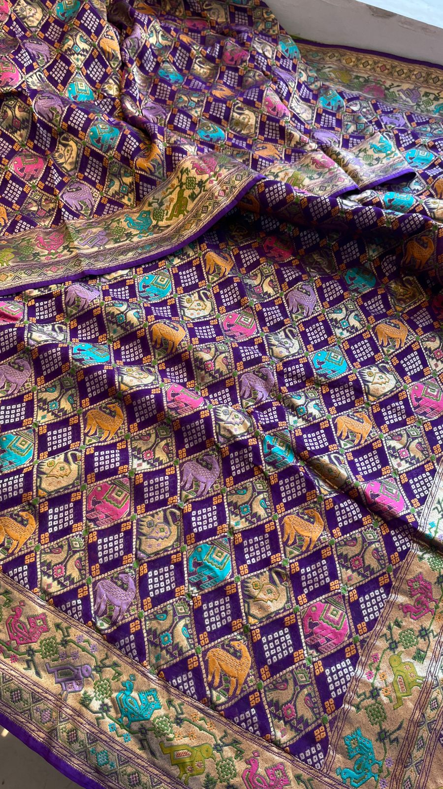 Pure Heavy Khaddi Georgette Banarasi Saree with Bandhani & Meena Weaving