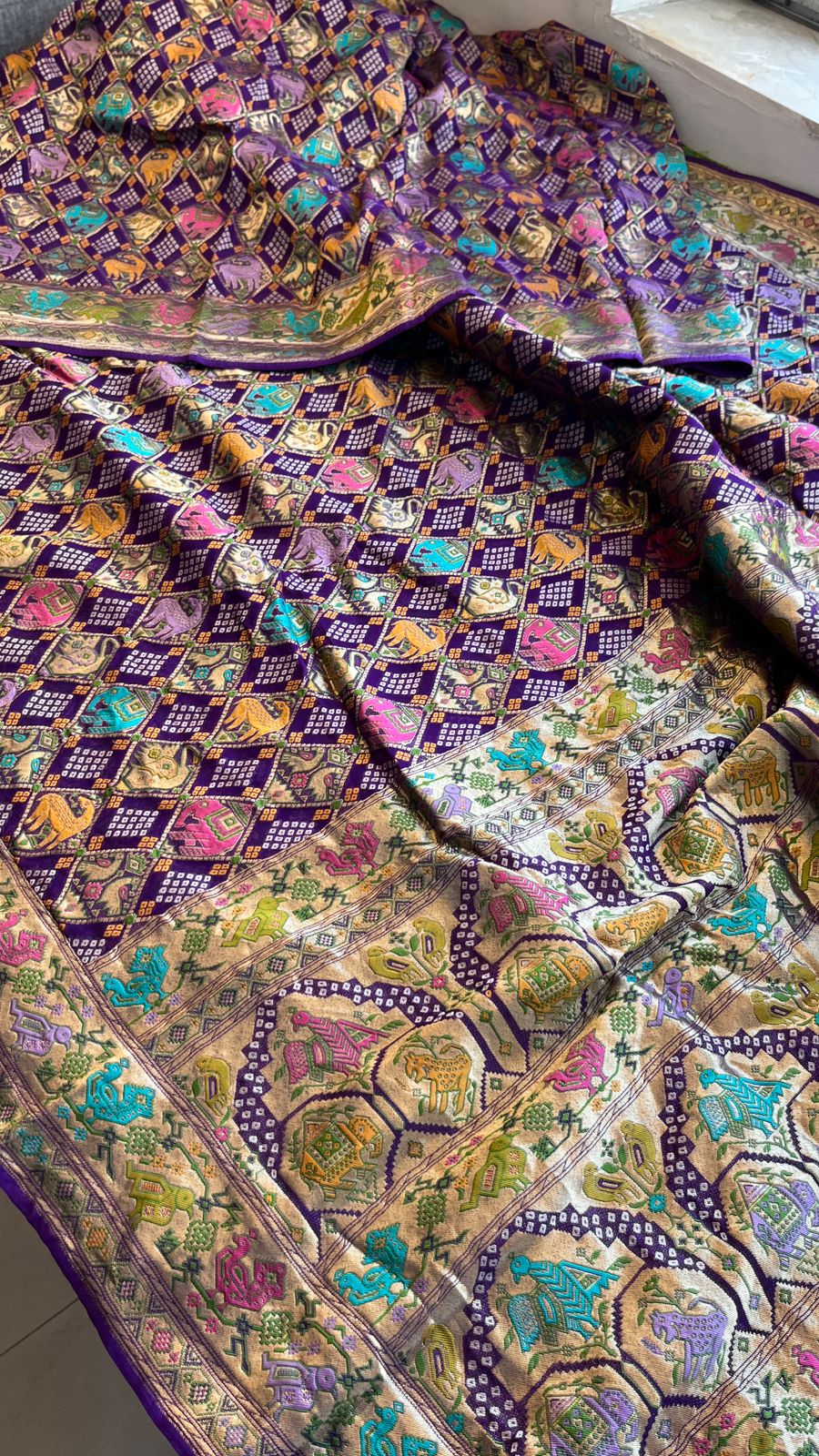 Pure Heavy Khaddi Georgette Banarasi Saree with Bandhani & Meena Weaving