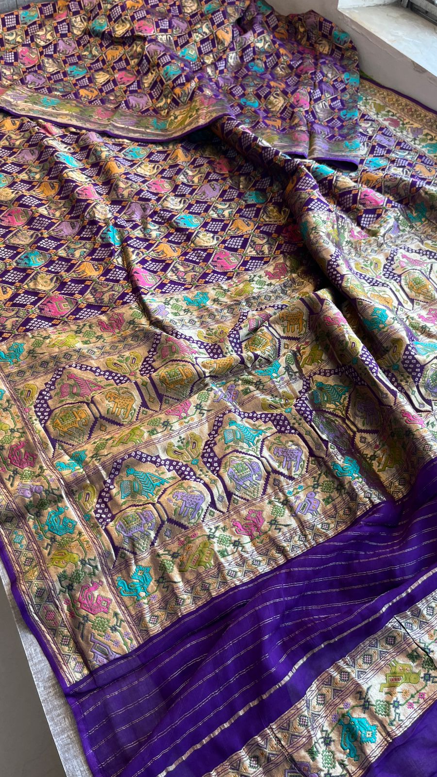 Pure Heavy Khaddi Georgette Banarasi Saree with Bandhani & Meena Weaving