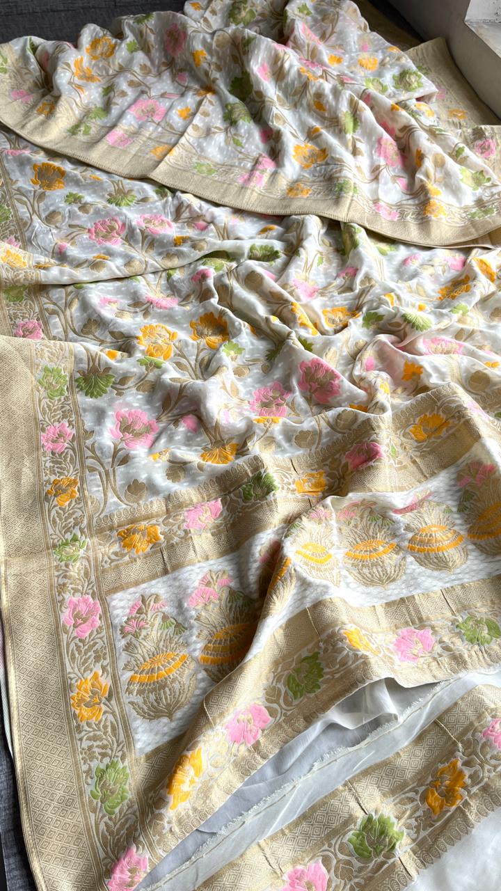Pure Khaddi Georgette Saree with Meena Banarasi Weaving