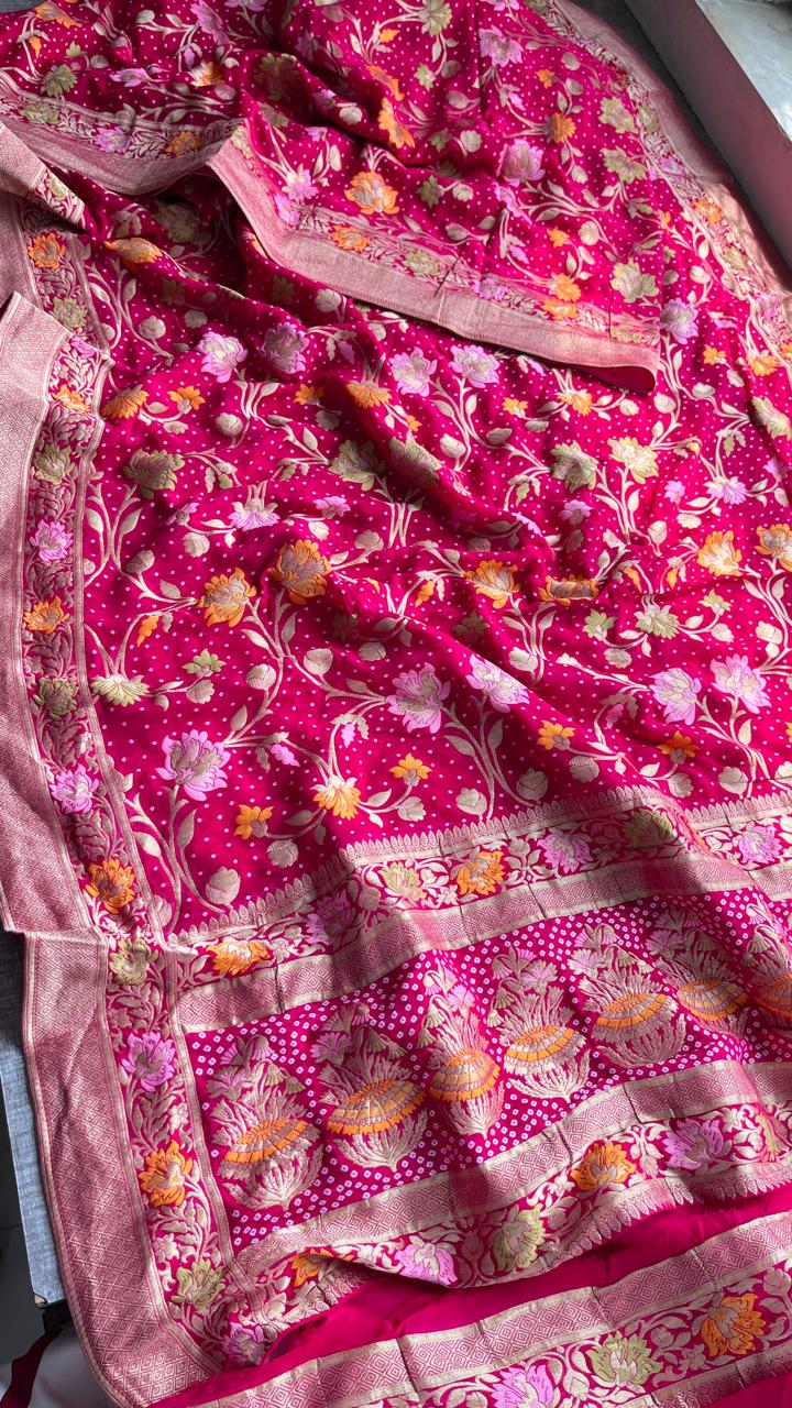 Pure Khaddi Georgette Saree with Meena Banarasi Weaving