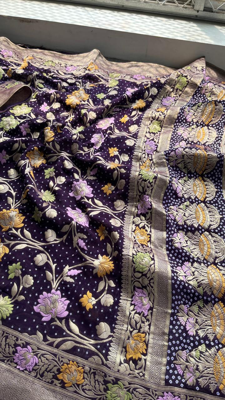 Pure Khaddi Georgette Saree with Meena Banarasi Weaving