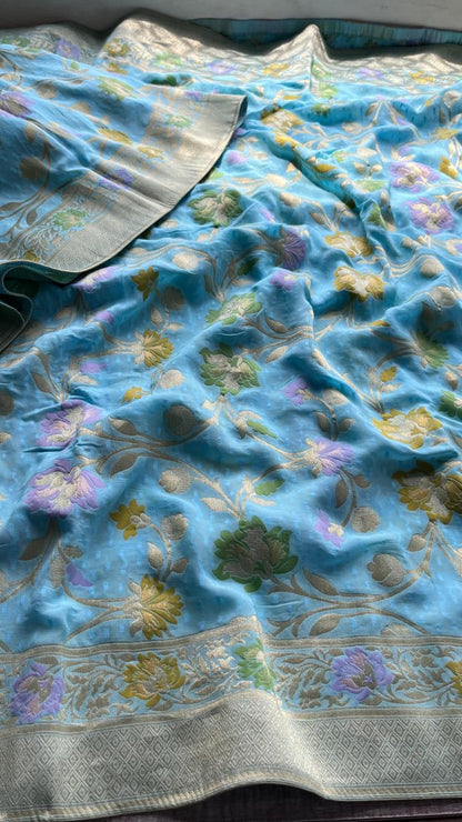 Pure Khaddi Georgette Saree with Meena Banarasi Weaving