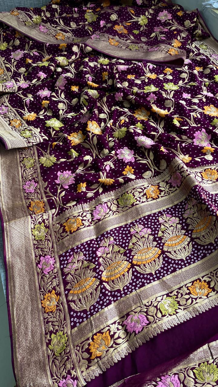 Pure Khaddi Georgette Saree with Meena Banarasi Weaving
