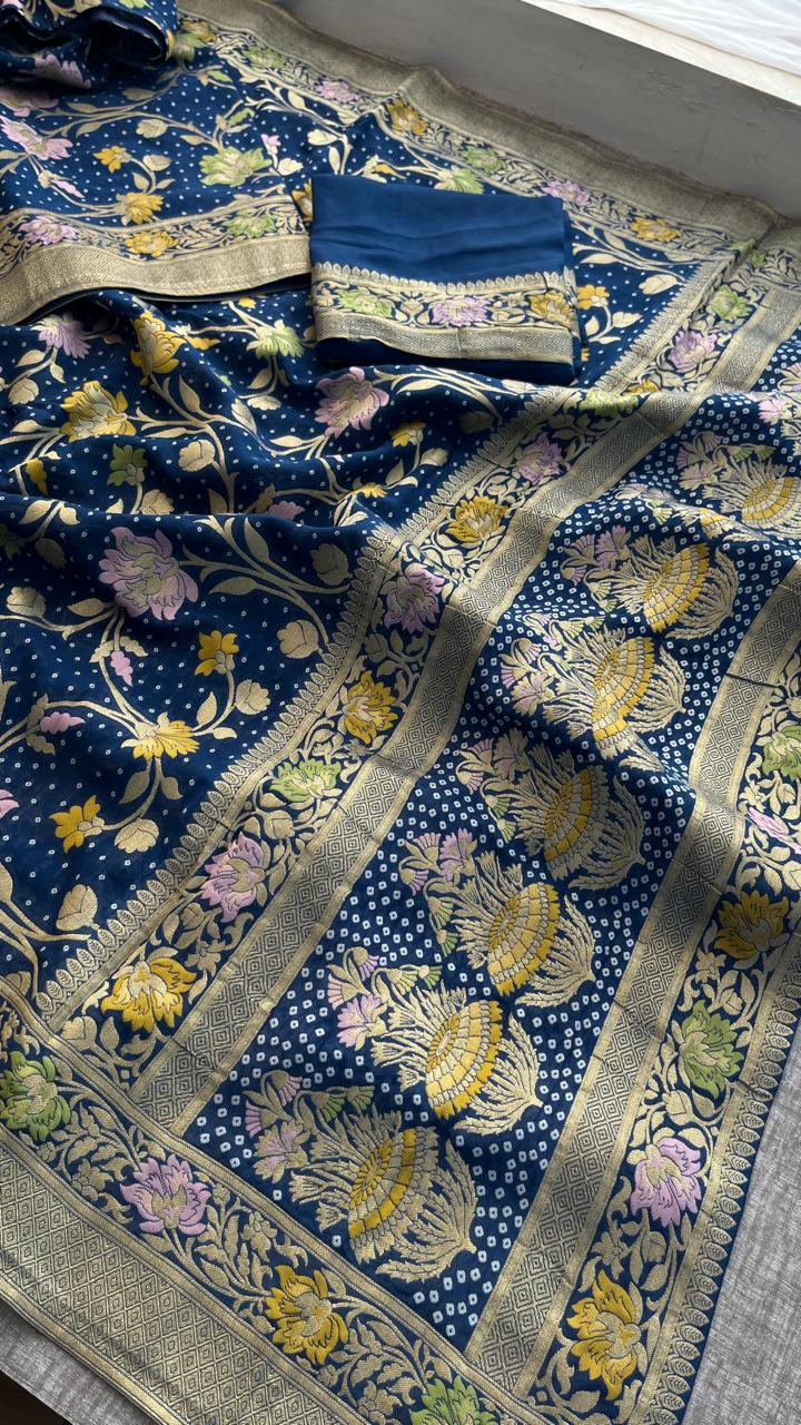 Pure Khaddi Georgette Saree with Meena Banarasi Weaving