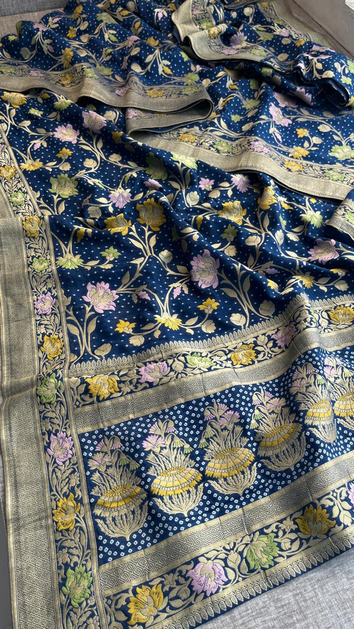 Pure Khaddi Georgette Saree with Meena Banarasi Weaving