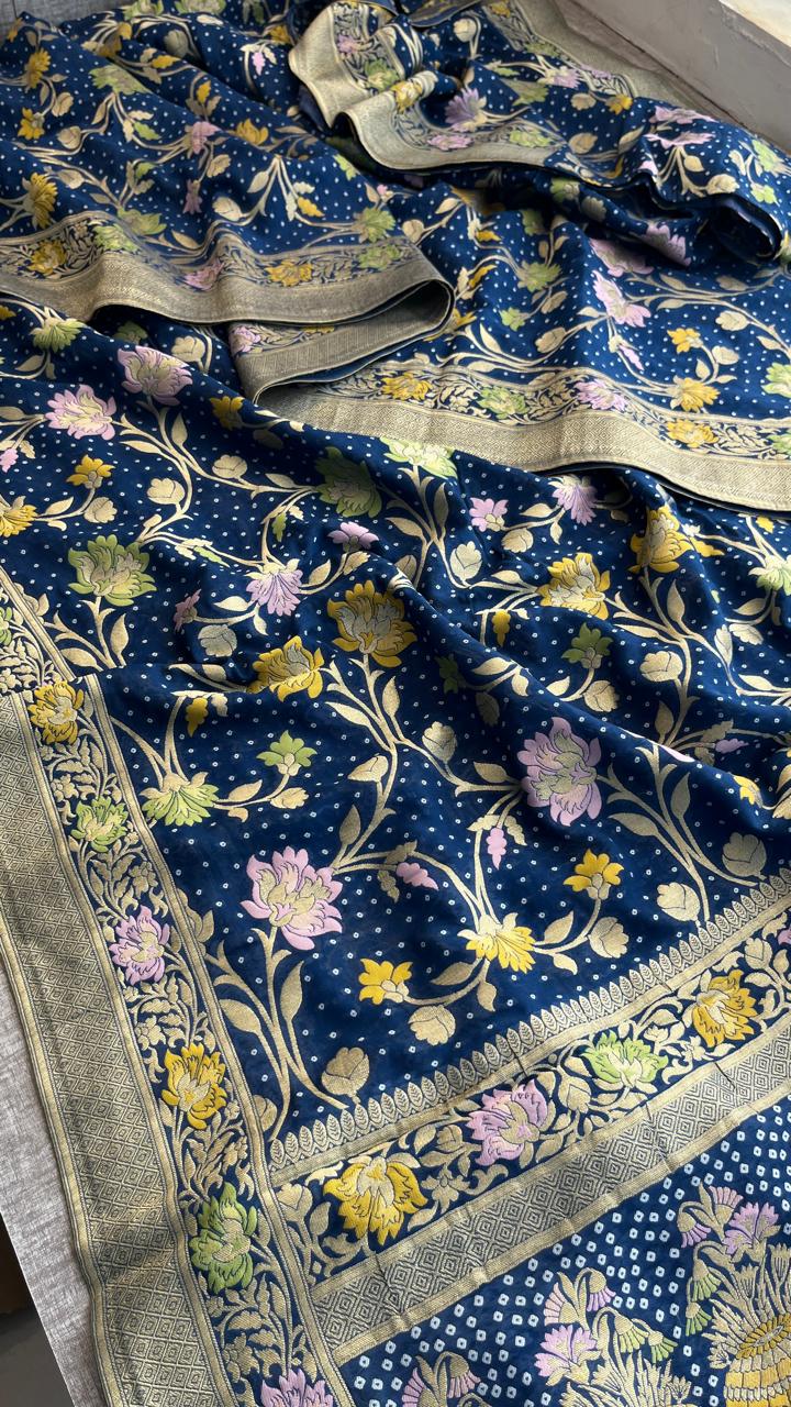 Pure Khaddi Georgette Saree with Meena Banarasi Weaving