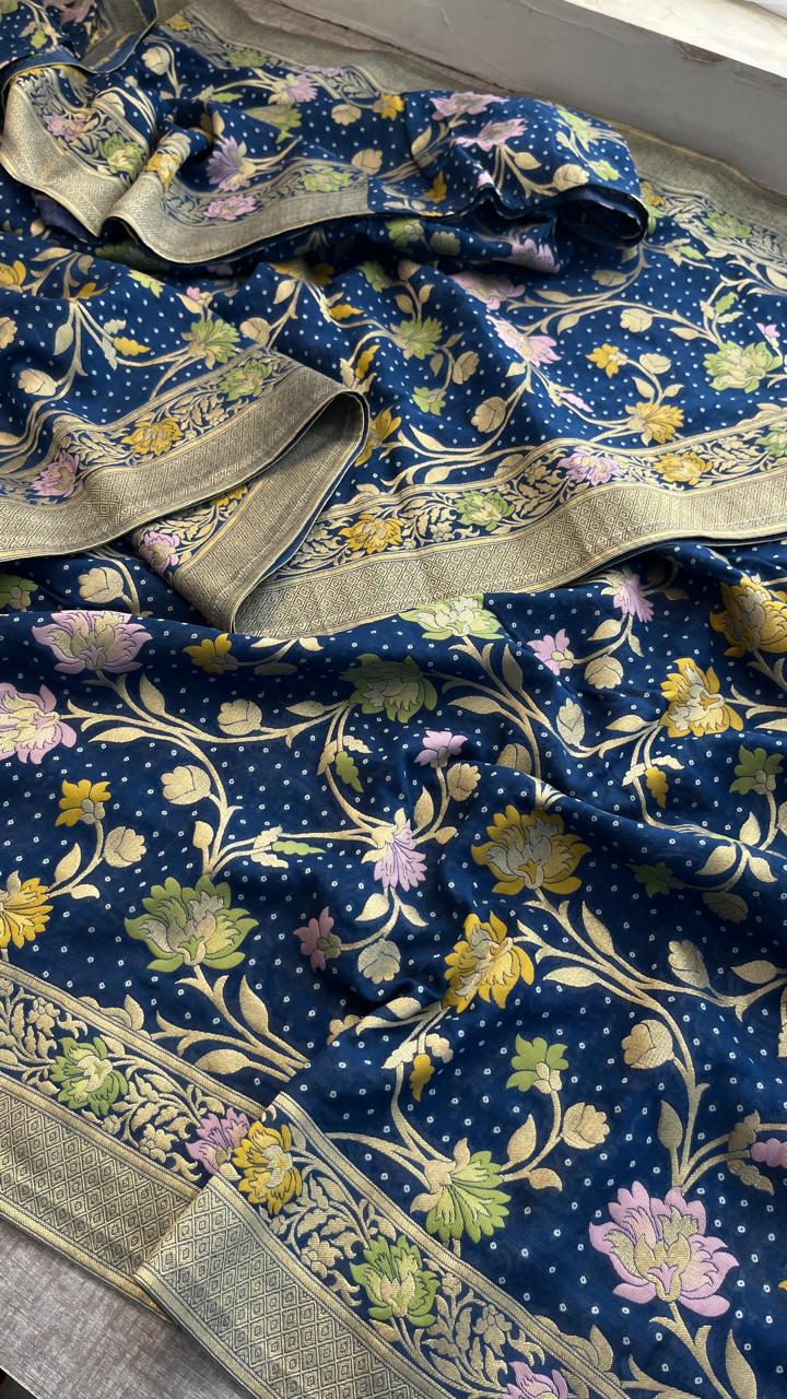 Pure Khaddi Georgette Saree with Meena Banarasi Weaving