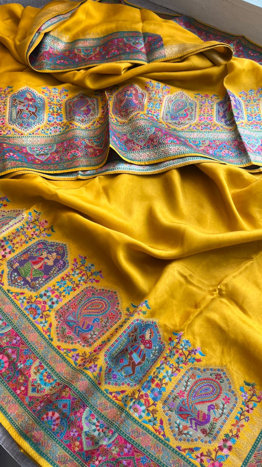 Pure Munga Tussar Silk Saree with Meena Banarasi Weaving