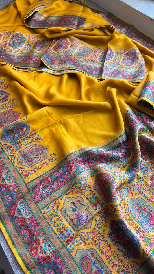 Pure Munga Tussar Silk Saree with Meena Banarasi Weaving