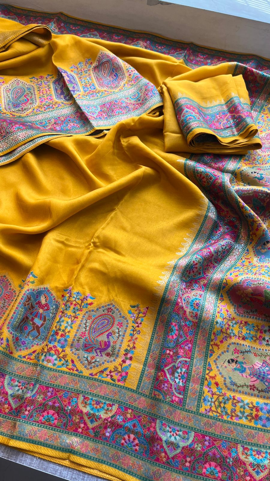 Pure Munga Tussar Silk Saree with Meena Banarasi Weaving