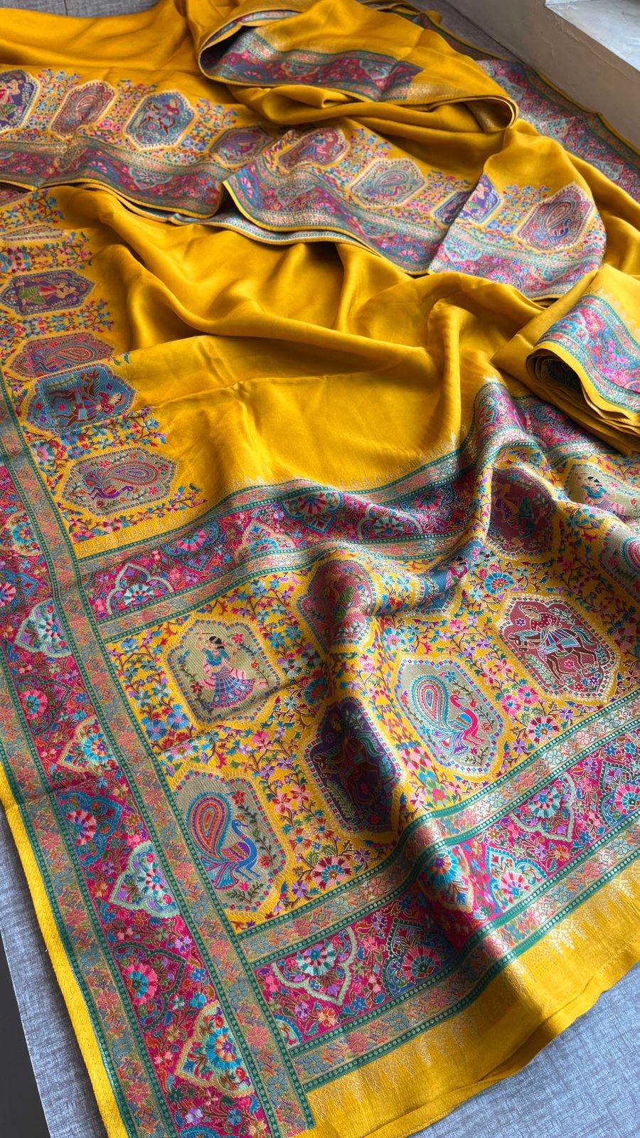 Pure Munga Tussar Silk Saree with Meena Banarasi Weaving
