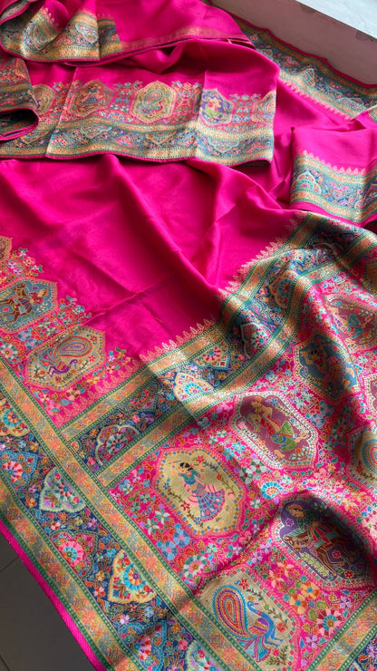 Pure Munga Tussar Silk Saree with Meena Banarasi Weaving