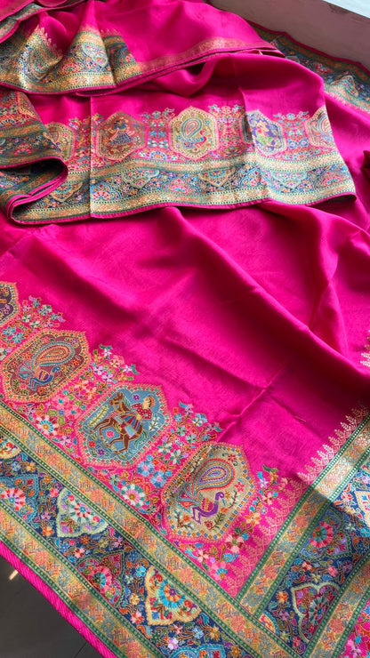 Pure Munga Tussar Silk Saree with Meena Banarasi Weaving
