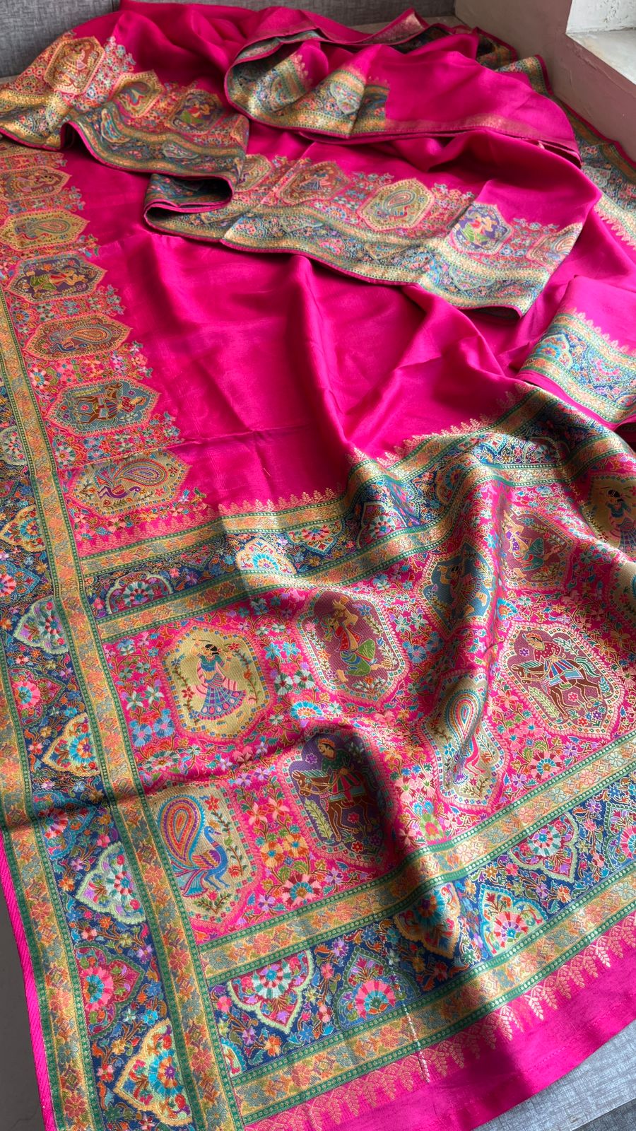 Pure Munga Tussar Silk Saree with Meena Banarasi Weaving