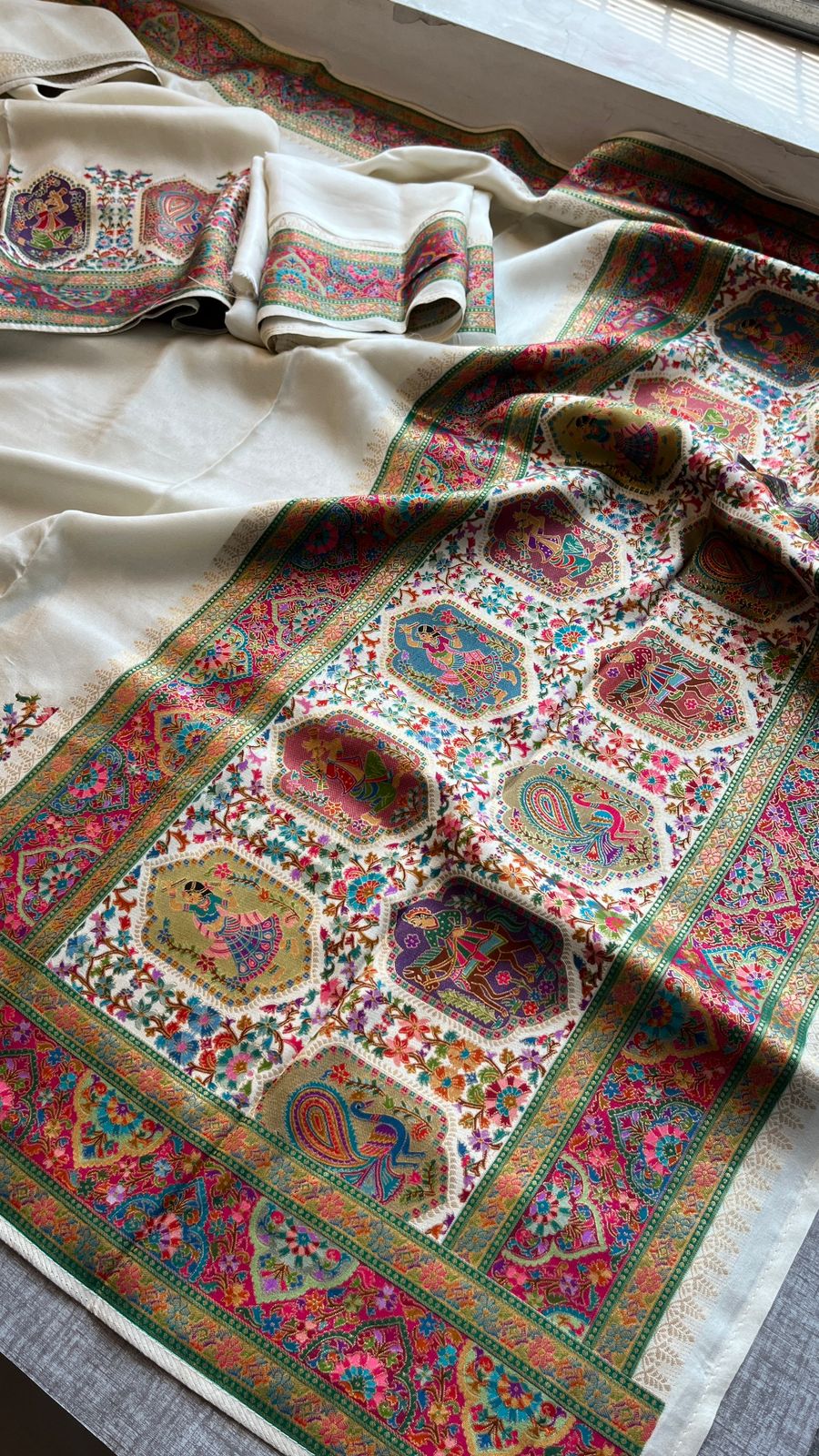Pure Munga Tussar Silk Saree with Meena Banarasi Weaving