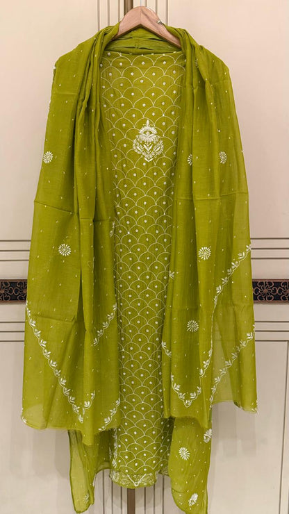 Exquisite Mul Chanderi Kurta Dupatta Set with Pearl & Sequin Detailing