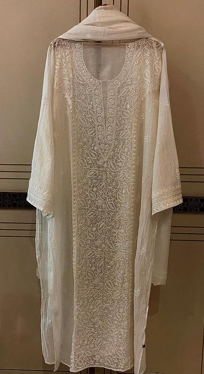 Dyeable Mul Chanderi Kurta Dupatta Set with Sequin & Katdana Work