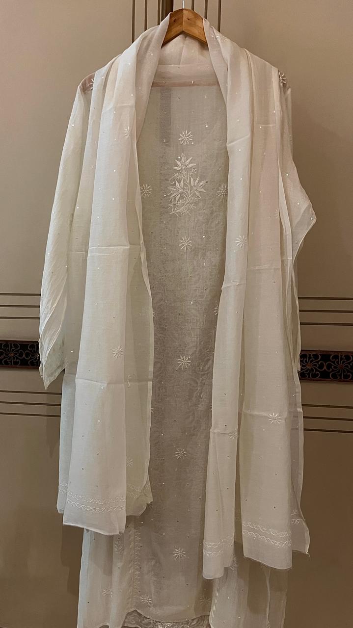 Dyeable Mul Chanderi Kurta Dupatta Set with Sequin & Katdana Work