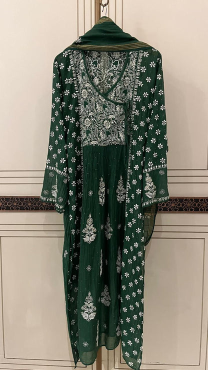 Mul Chanderi Angrakha Kurta Dupatta Set with Elegant Mukaish Work