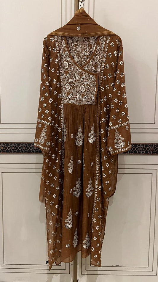 Mul Chanderi Angrakha Kurta Dupatta Set with Elegant Mukaish Work