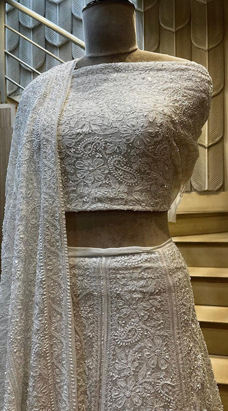 Dyeable Pure Georgette Lehenga Set with Pearl, Sequin & Katdana Embellishments