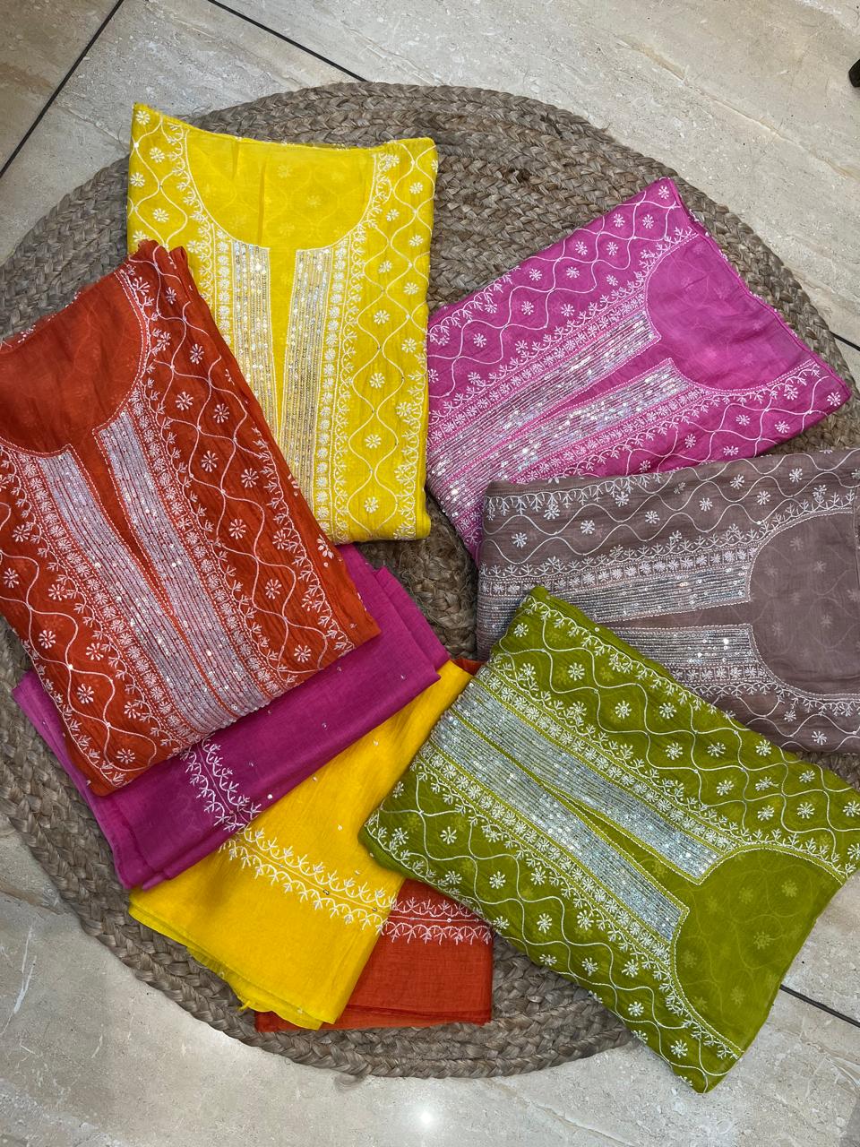 Mul Chanderi Anarkali Kurta Dupatta Set with Exquisite Pearl & Katdana Embellishments